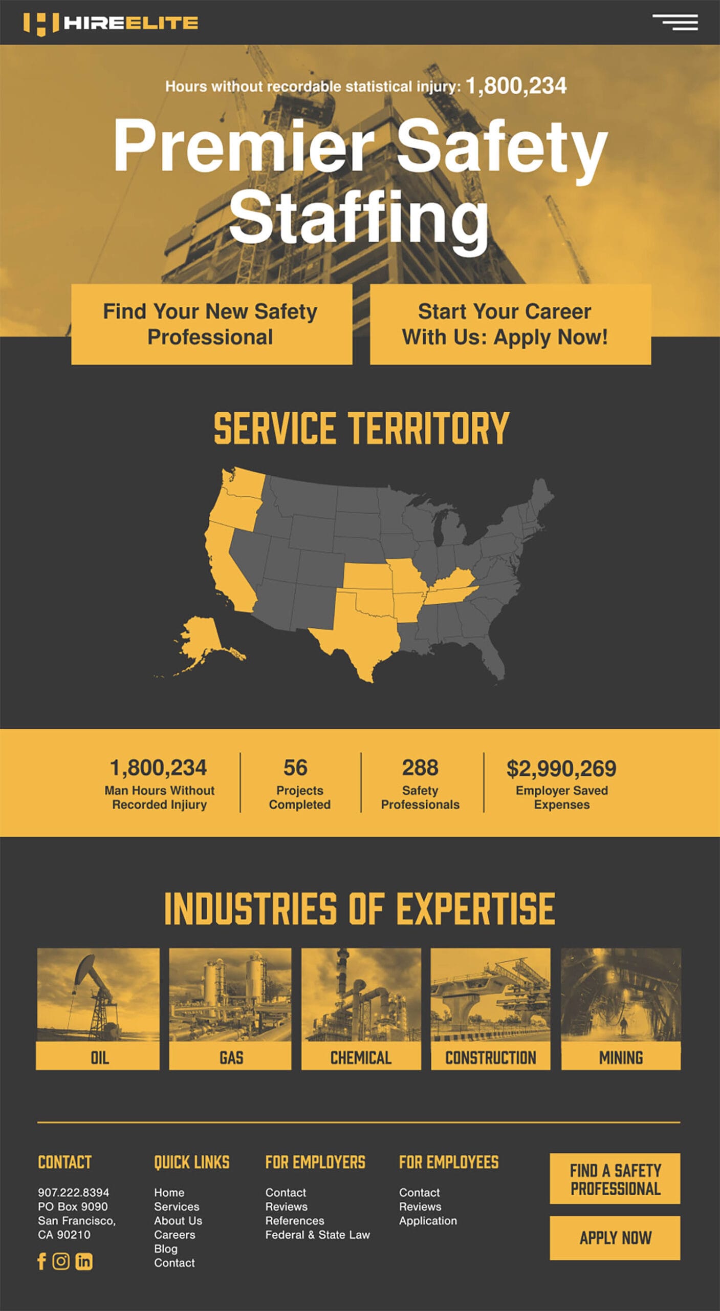 Screenshot Hire Elite safety staffing website